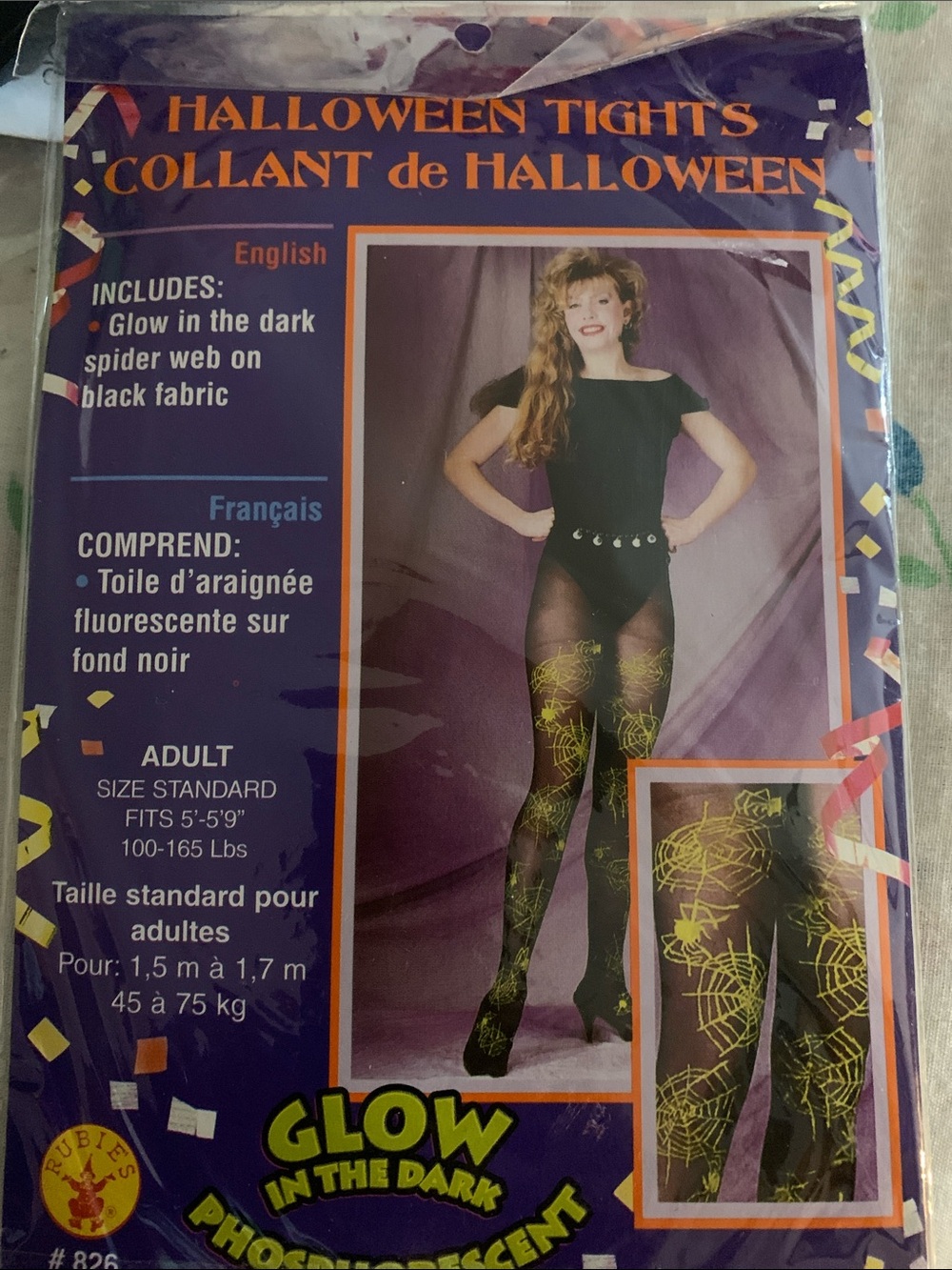 Glow-in-the-Dark Spider WebTights - Black with Neon Yellow Print (Adult 100-165)